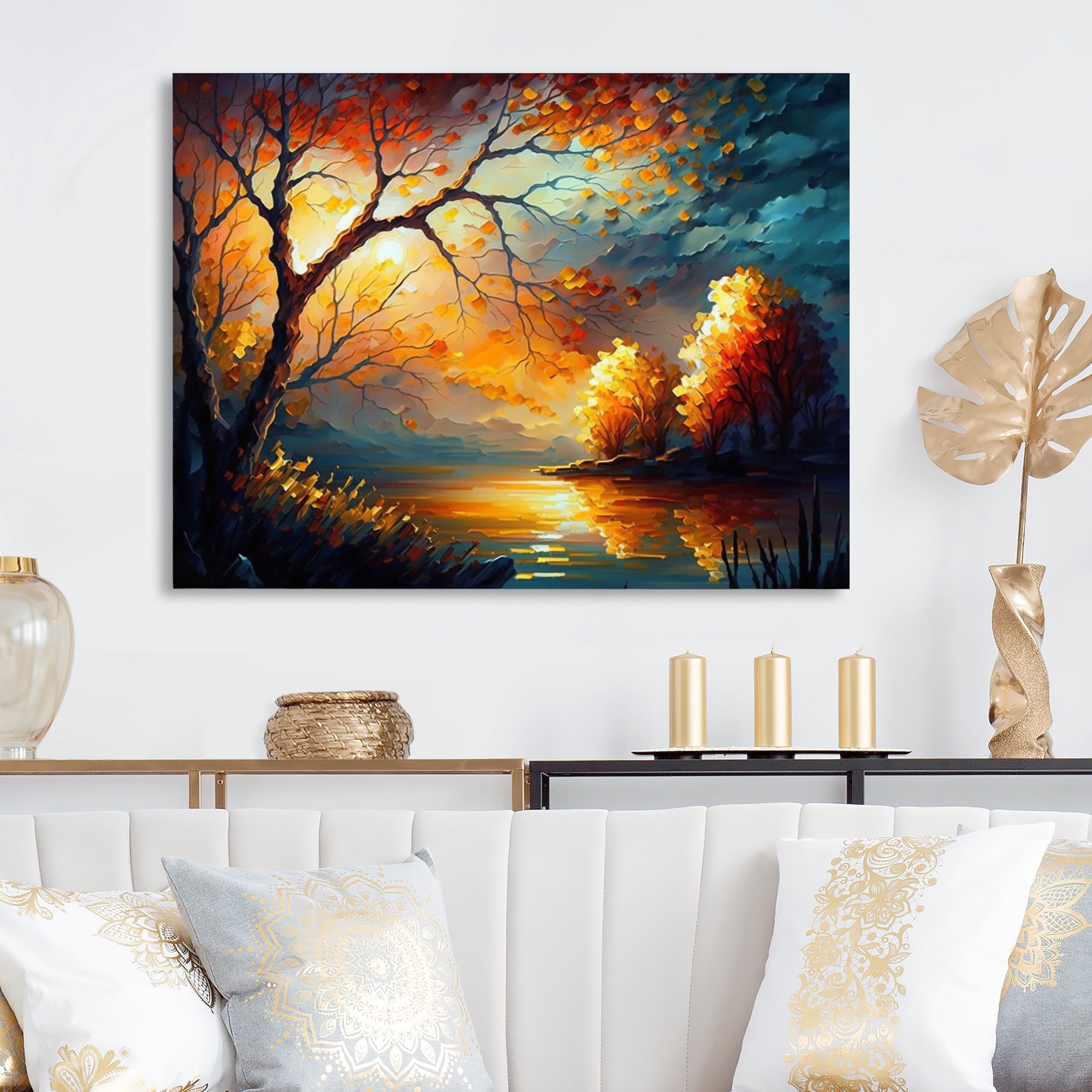 Designart Forest Scenery By A Lake Canvas Wall Art
