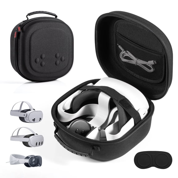 Hard shell storage box for Meta Quest 3S/Quest 3/Vision Pro, compatible with VR earphones, touch controllers, and other accessories as a hard shell protective box accessory
