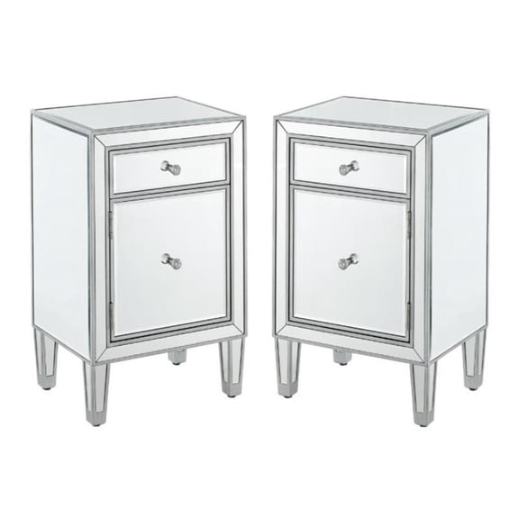 Home Square 1 Door Mirrored End Table in Antique Silver - Set of 2