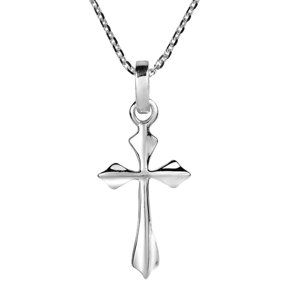 Collier en Argent Sterling.925 avec Croix de Protection Simple Polie, Décontracté pour Tous les Jours / Collier en Argent Sterling pour Femmes / Longs Colliers pour Femmes