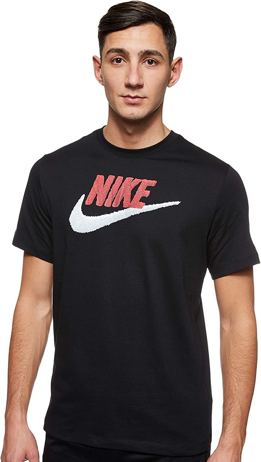 Sportswear Mens T-Shirt, Neck for Men with Swoosh, Black/University Red/White, - Walmart.com