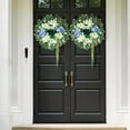 thumbnail image 5 of 26" Hydrangea & Eucalyptus Wreath for Front Door, Porch, Window - Large Artificial Silk Flowers Outdoor Wreath for Home, Farmhouse, Wedding Decor - Spring, Summer, All Seasons (White&Purple), 5 of 9