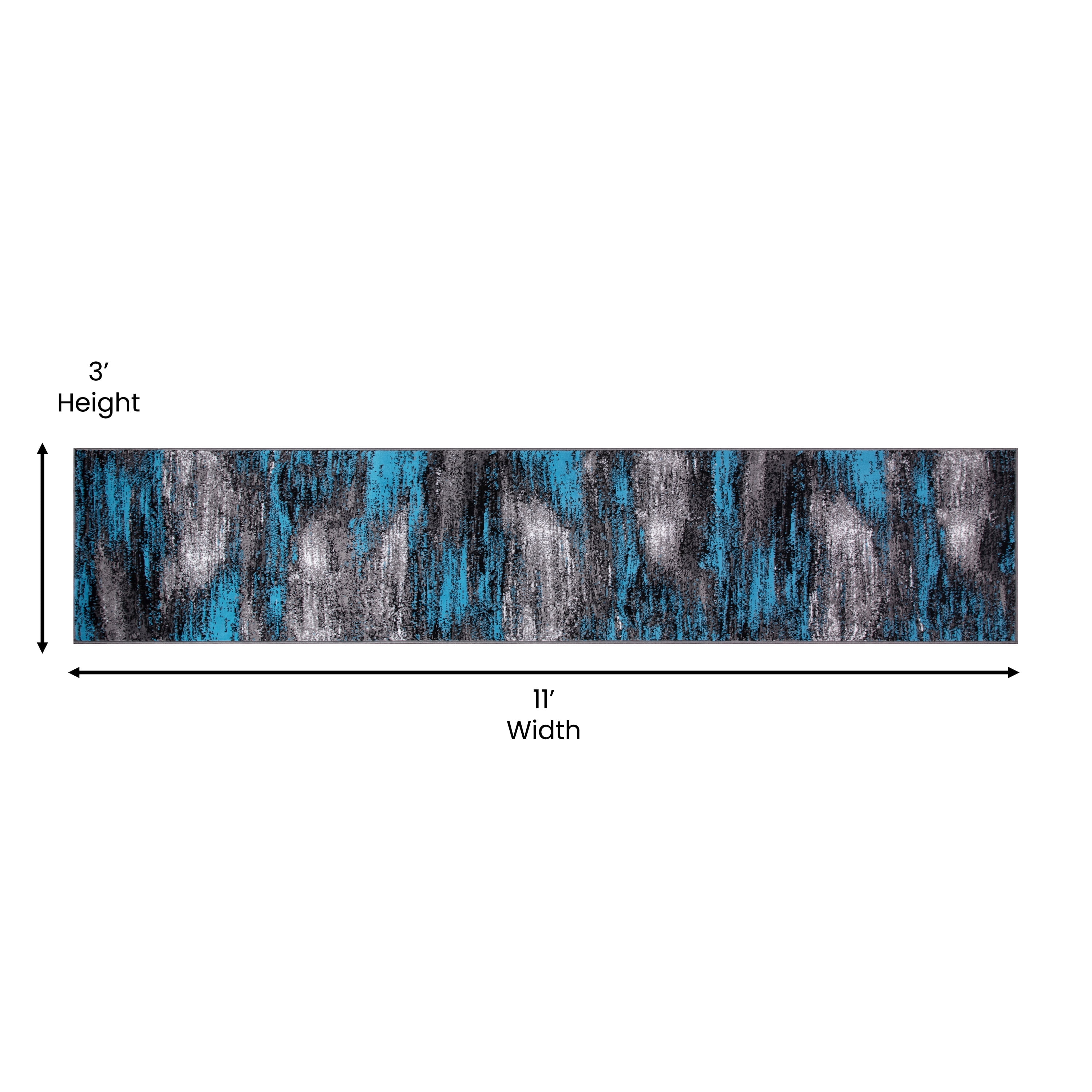 BizChair 2' x 10' Blue Abstract Area Rug - Olefin Rug with Jute Backing for Hallway, Entryway, Bedroom, Living Room
