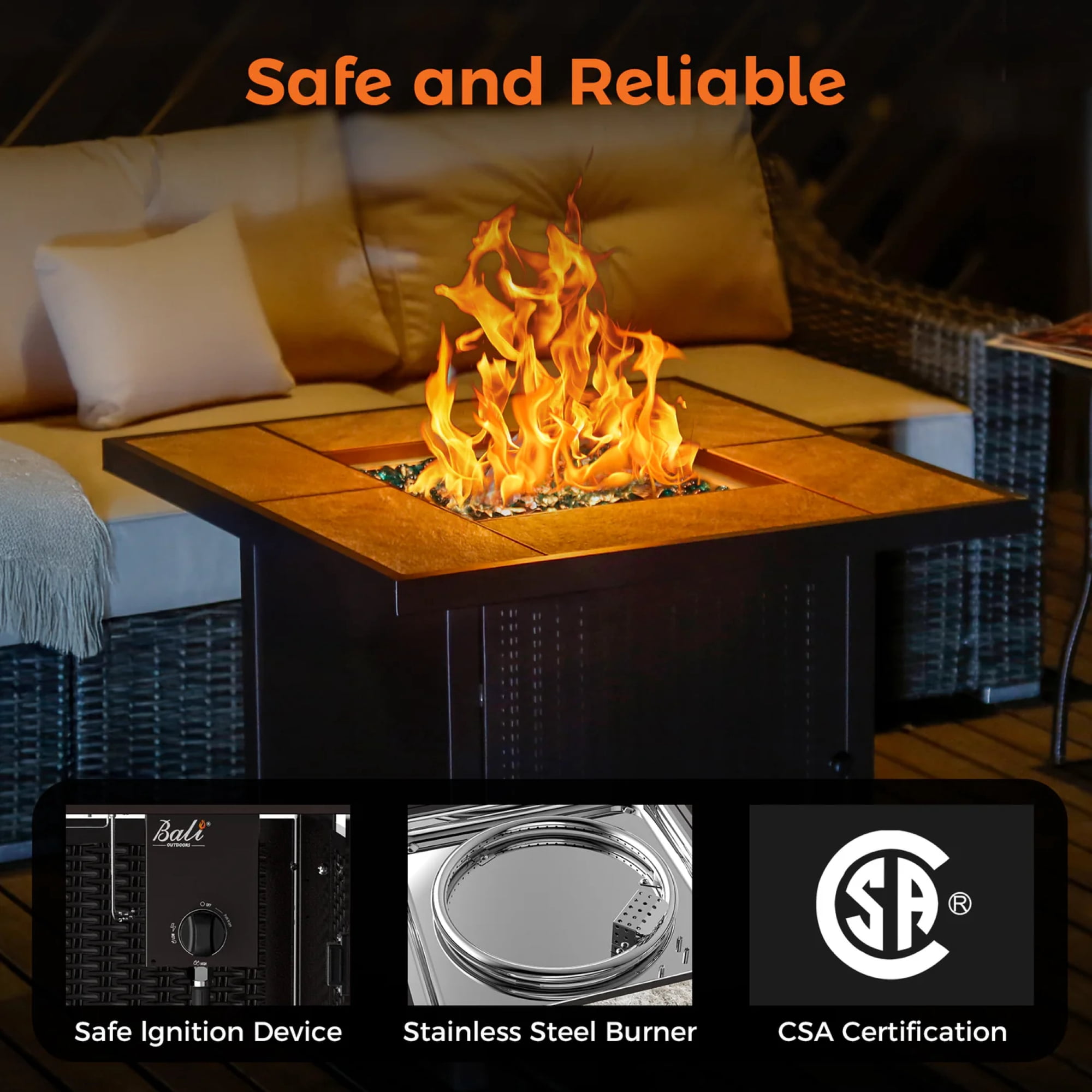 BALI OUTDOORS Propane Gas Fire Pit Table with Lid for Outside Backyard, Patio 50000 BTU 32 inch