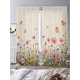 thumbnail image 3 of Watercolor Flowers Sheer Curtains 84 Inch Length 2 Panels Set, Spring Daisy Floral Butterflly Beige Voile Window Treatment Rod Pocket Curtains Sheers Drapes for Bedroom/Living Room/Kitchen 52"x84"x2, 3 of 7