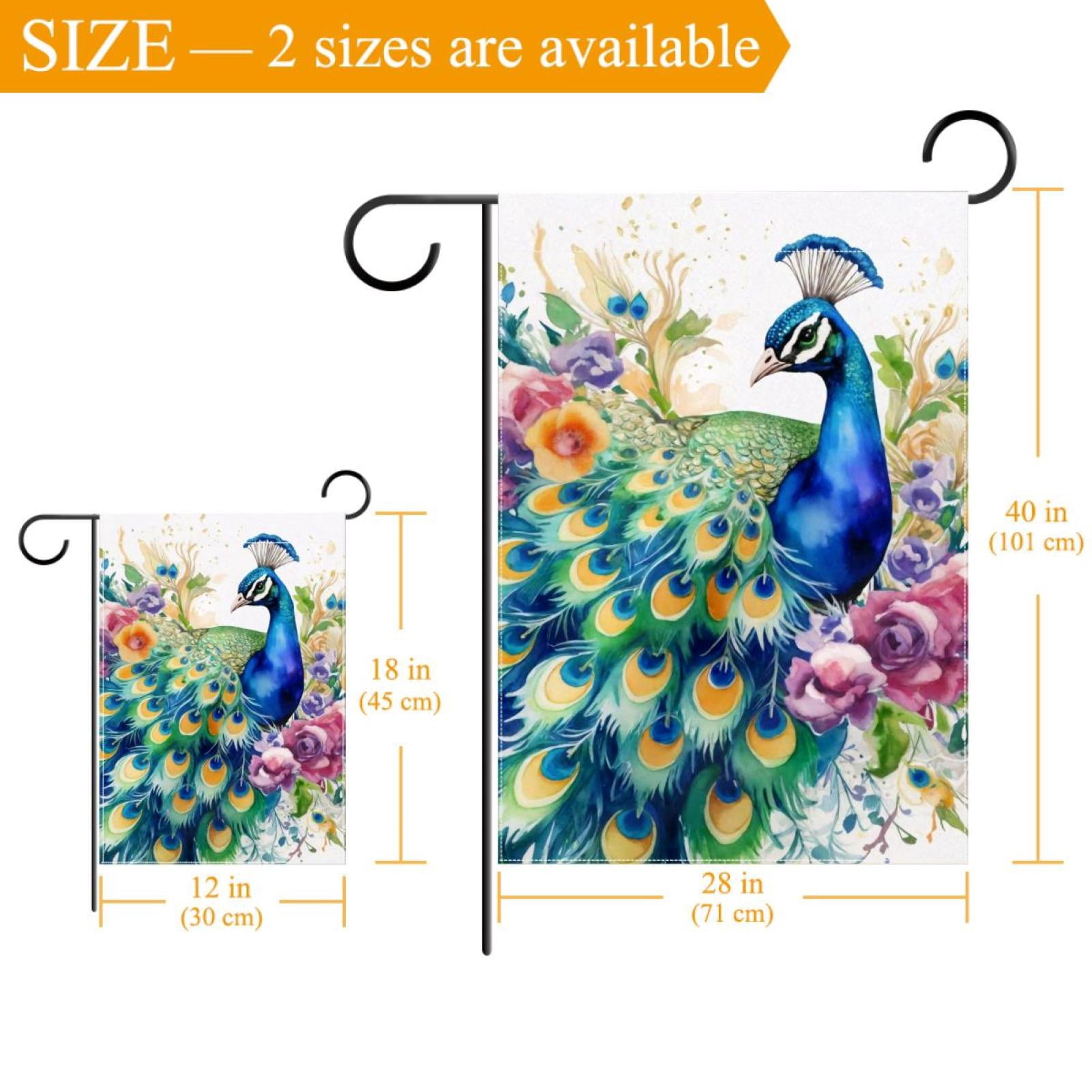 Watercolor Peacock with Flowers Double Sided Garden Flag Decorative Weather Resistant Yard Flag, Large DIY Vertical Flag for Farmhouse Patio Lawn, 28x40 Inch