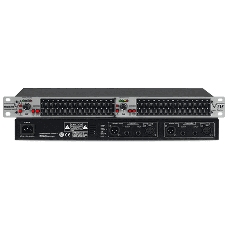 Graphic Equalizer 15-Band Stereo EQ for Home Audio, Dual Channel Professional Silver DJ Equalizer, Noise Reduction 1U Rack Mount (EQ-215S)