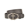 thumbnail image 1 of Womens Embossed Pattern Black Leather Belt Silver Cross and Black Buckle, 1 of 1