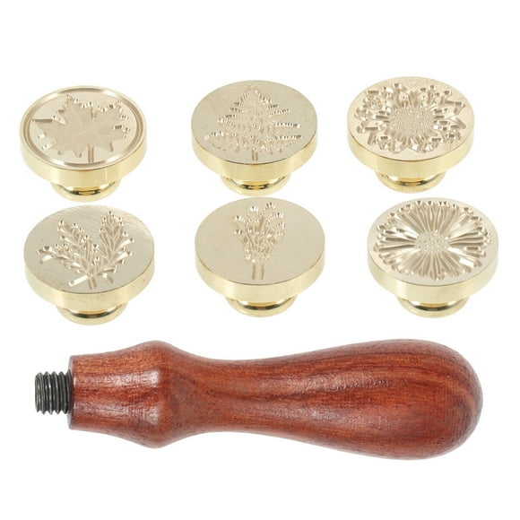 MasteelfCA 7pcs 3D Fire Paint Seal Wax Sealing Wax Suit Plant Pattern Seal Collection Toys Packing Box with Seals Wooden Handle for Wedding Invitation Envelope Seal