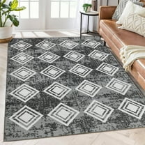 Garvee 4' x 6' Area Rug Contemporary Geometric Washable Rugs for Living Room Bedroom Non-Slip Non-Shedding Indoor Floor Carpet, Black Gray