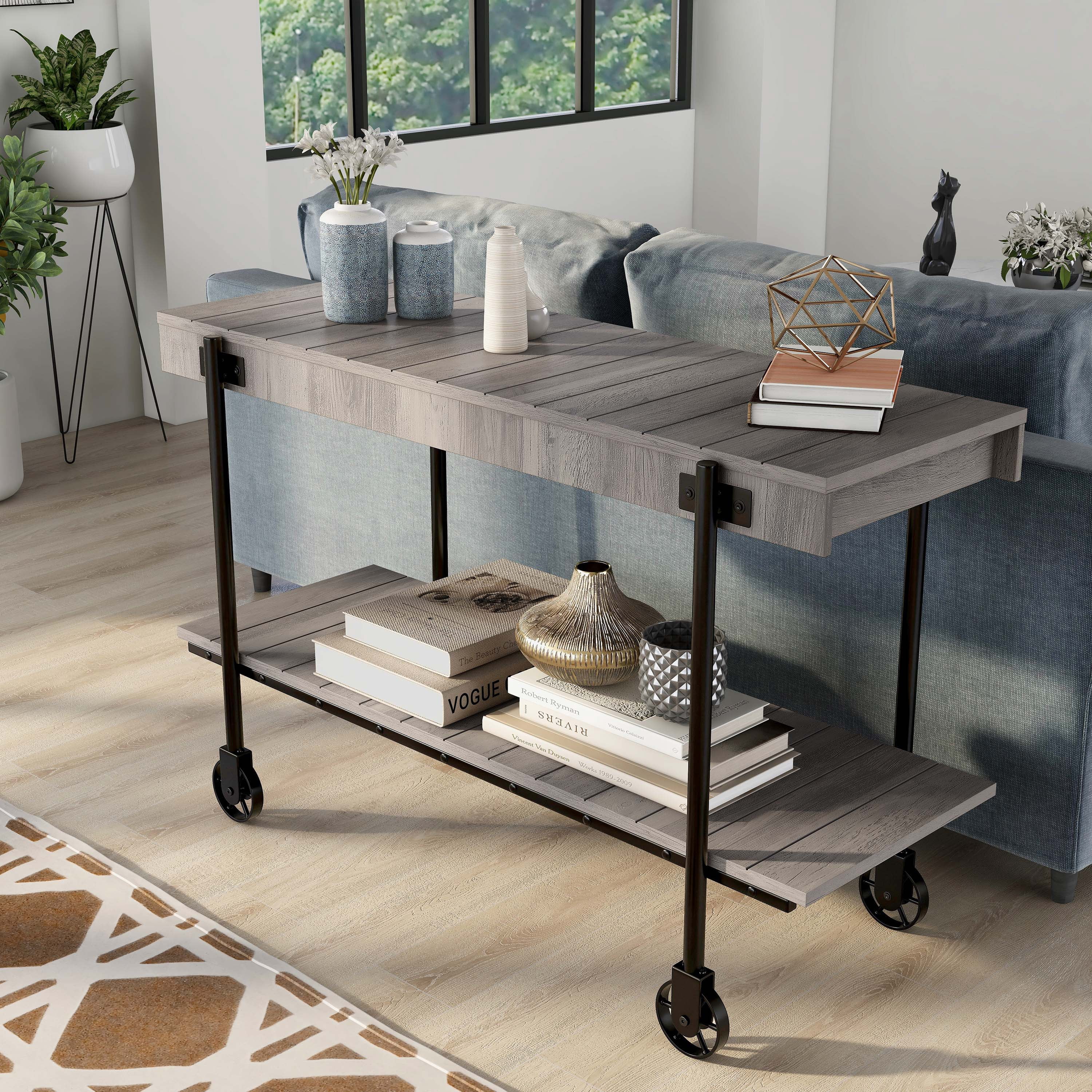 Furniture of America Russe 1-Shelf Wood Natural Tone Sofa Table with Wheels