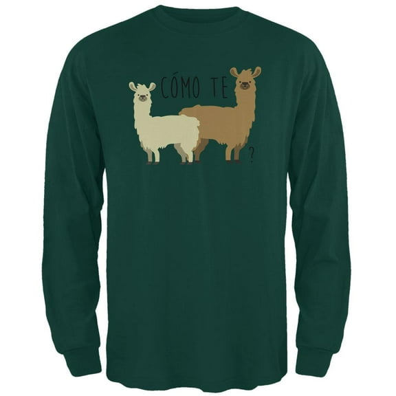Como Te Llamas Funny Llama Pun Mens Long Sleeve T Shirt Forest Green 2XL
