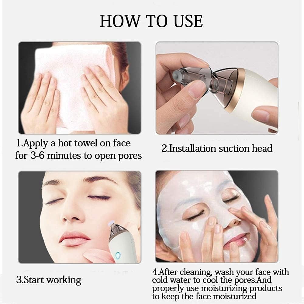 CNV Blackhead Remover Vacuum Pore Cleaner - Electric Blackhead Suction Devices USB Rechargeable, with 4 Adjustable Suction Intensities and 4 Replacement Probes