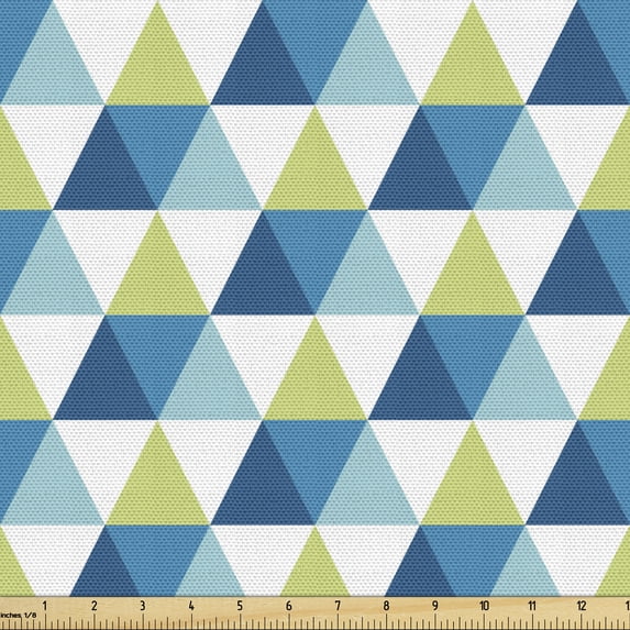 Abstract Fabric by the Yard, Geometric Triangles in Various Tones Isometric Rhombus Shapes, Upholstery Fabric for Dining Chairs Home Decor Accents, Pale Green Petrol Blue by Ambesonne