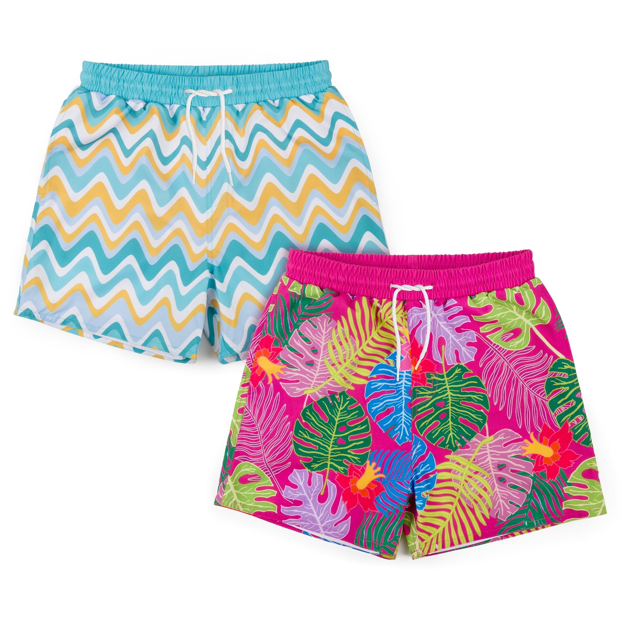 BIG ELEPHANT 2-Pack Boys Swim Trunks with Compression Liner, Quick Dry Swimming Shorts(6-13Y)