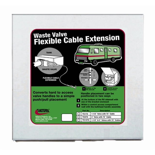 Valterra Sewer Waste Valve TC372 Waste Valve For RV Black Water System; Cable Actuated; Standard Straight Valves; 3 Inch Waste Valve; Without Fittings; With Handle and 72 Inch Cable; Without Cap