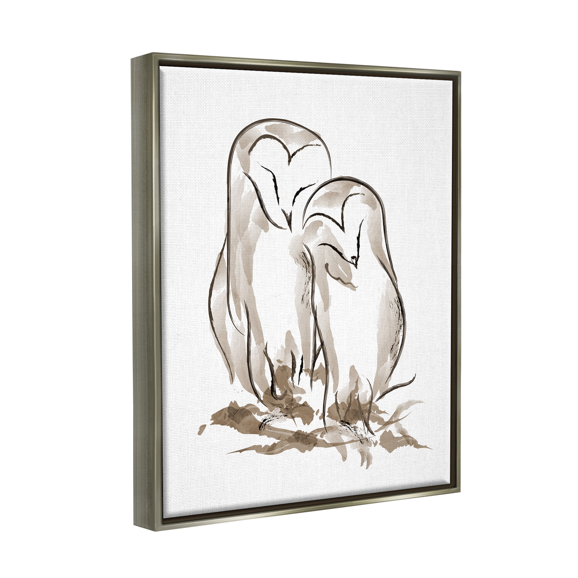 Stupell Industries Cuddling Owls Doodle Drawing Animals & Insects Painting Gray Floater Framed Art Print Wall Art