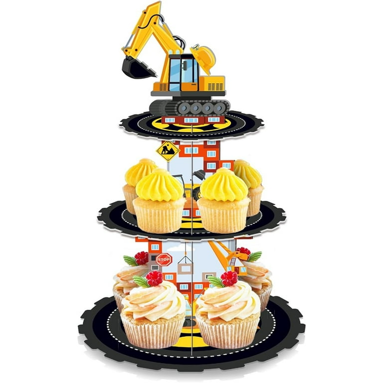 2 Set 3-Tier Excavator Construction Cardboard Cupcake Stand Party