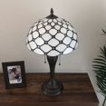 thumbnail image 5 of Tiffany Table Lamp White Stained Glass Crystal Beans LED Bulbs Included For Living Room Bedroom Bedside 12"W*12"D**22"H, 5 of 7