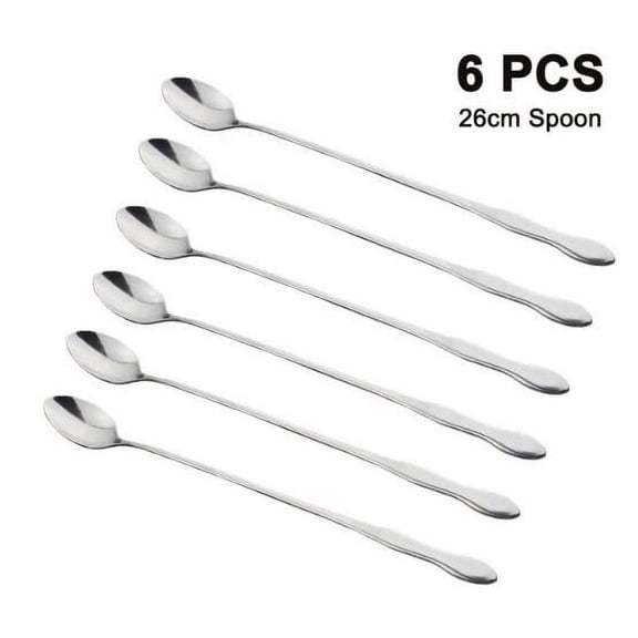 26 cm/10.2 in Long-Handle Iced Tea Spoons 6-Pack, Stainless Steel Cocktail Stirrers for Milkshakes Sundaes, Mirror-Polished Coffee Spoon Set for Bar Kitchen Restaurant
