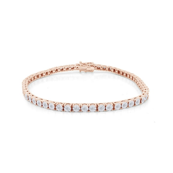 AFFY 1 CT Round Cut White Natural Diamond Tennis Bracelet In 14k Rose Gold Over Sterling Silver- 8.5"