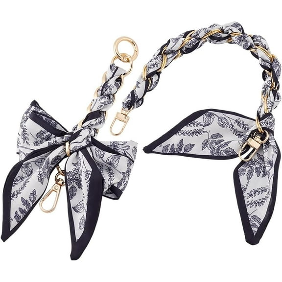 2 Pcs 2 Styles Silk Scarf Metal Purse Bag Chains Bowknot Decorative Bag Chain Extender Purse Bag Strap for Purse Handbag Wallet
