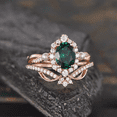thumbnail image 4 of Oval Emerald Bridal Ring Set- Bridal Set Halo Infinity Diamond Wedding Ring in 14K Rose Gold Vermeil, 4 of 7