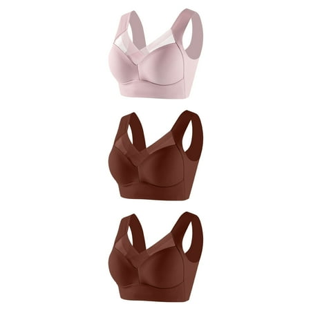 Lisbinx Bras for Women Full Coverage 3PC Women Without Underwire Underwear Thin Lace Solid Color Push-up Adjustment Bra Clearance Items