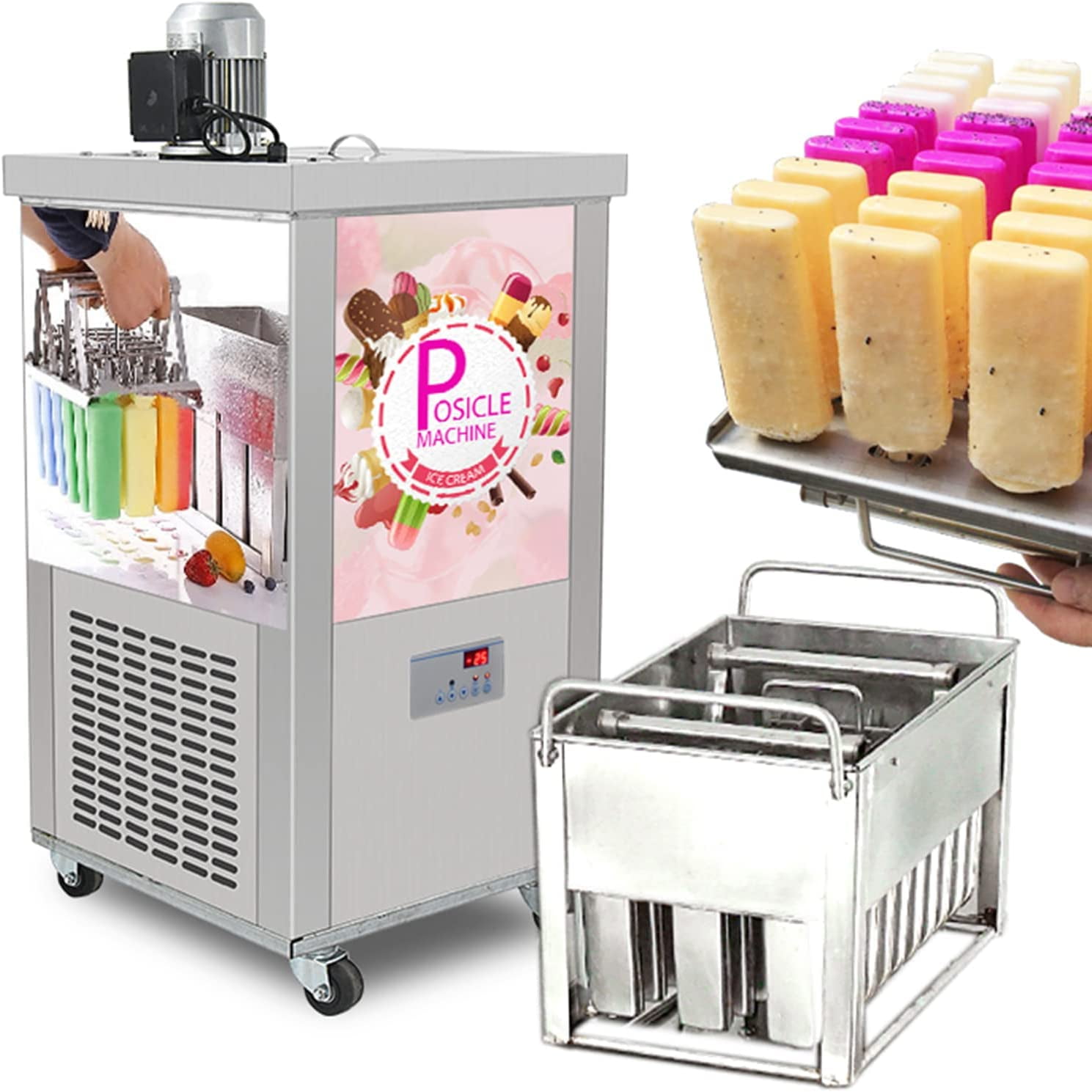 Kolice Commercial Popsicle Machine Ice Pops Machine Popsicle Ice Cream Machine Single Mold 30 pcs Mold 110ML Stick Walmart
