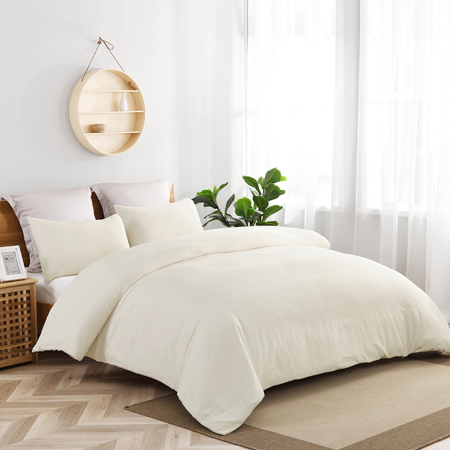 JML 2 Pieces Washed Microfiber Duvet Cover Set With Zipper, Corner Ties And 1 Pillowcase, Twin 68"x 90", Ivory