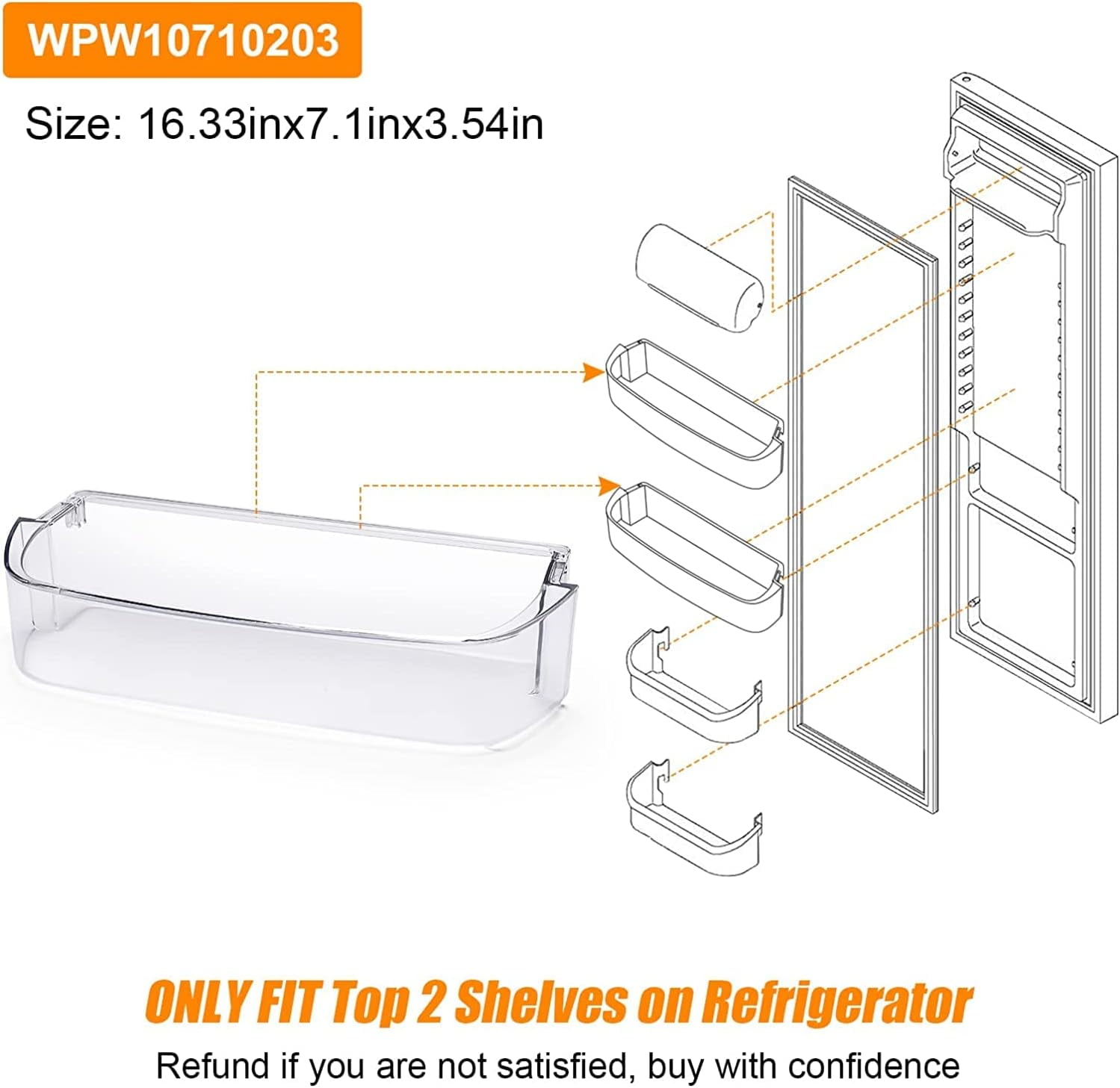 UPGRADED WPW10710203 Refrigerator Door Bin Compatible With Whirlpool Kenmore Refrigerator Door Shelf W10710203 W10451871 Whirlpool Shelf Replacement WRS571CIHZ01 WRS588FIHZ00 WRS571CIHZ04