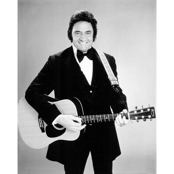 Johnny Cash smiling wearing tuxedo & frock coat with guitar 1980's 24x36 Poster