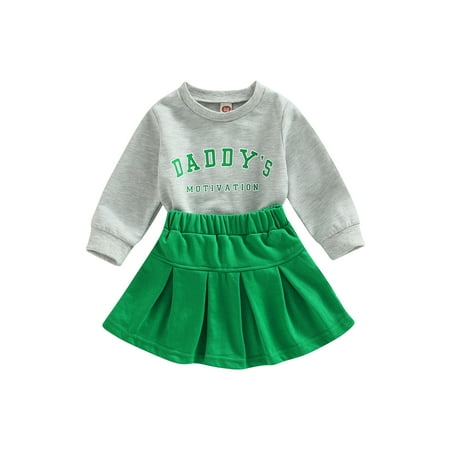 

Calsunbaby Toddler Kids Girls St. Patrick s Day Clothes Suits Long Sleeve Sweatshirts Tops Pleated Skirts 2Pcs Set 12-18 Months