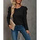 thumbnail image 3 of Mujeres puff manga Camisas color puro cuello redondo waffle knit Top elegante casual manga larga Camiseta, 3 of 8