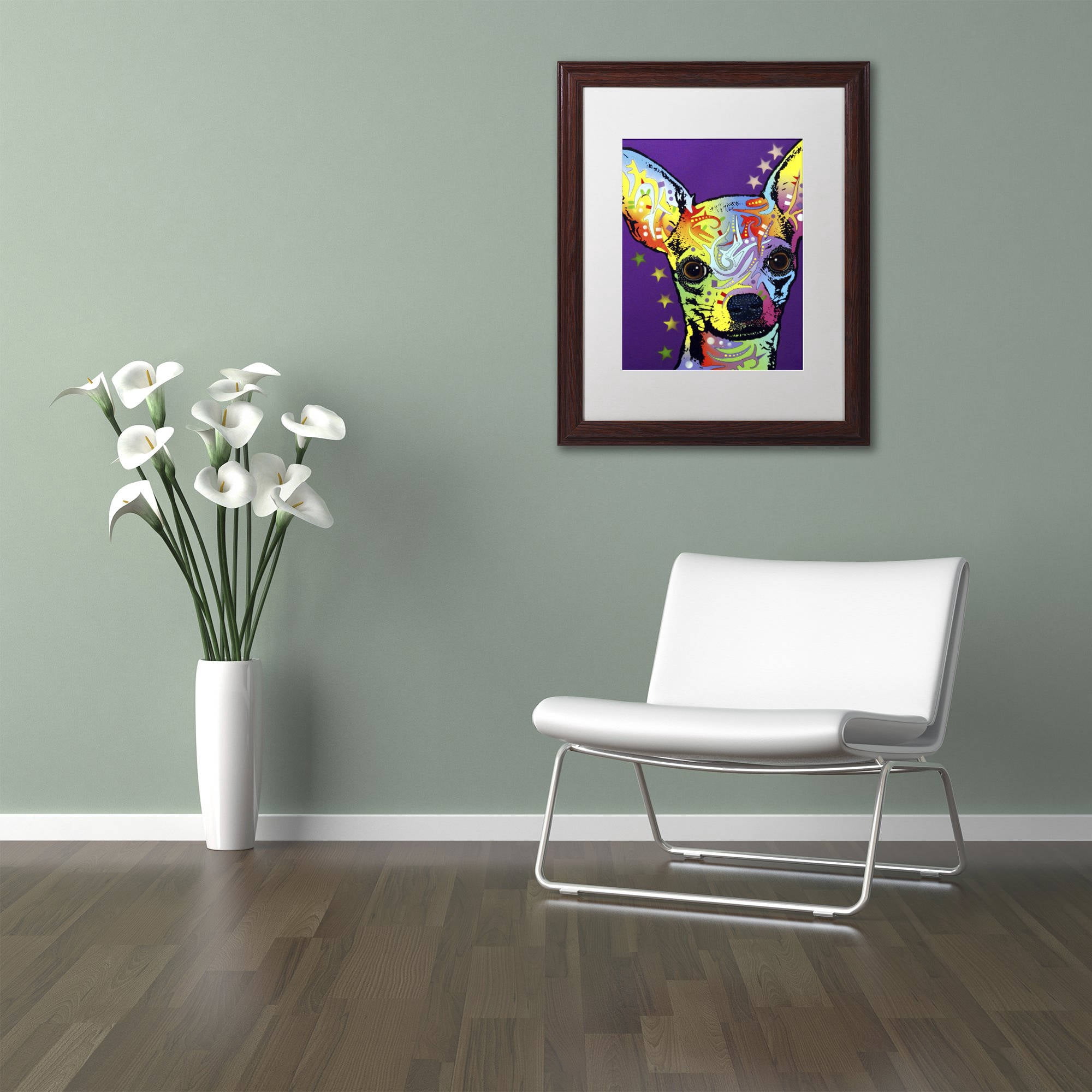 Trademark Fine Art "Chihuahua II" Canvas Art by Dean Russo, White Matte, Wood Frame