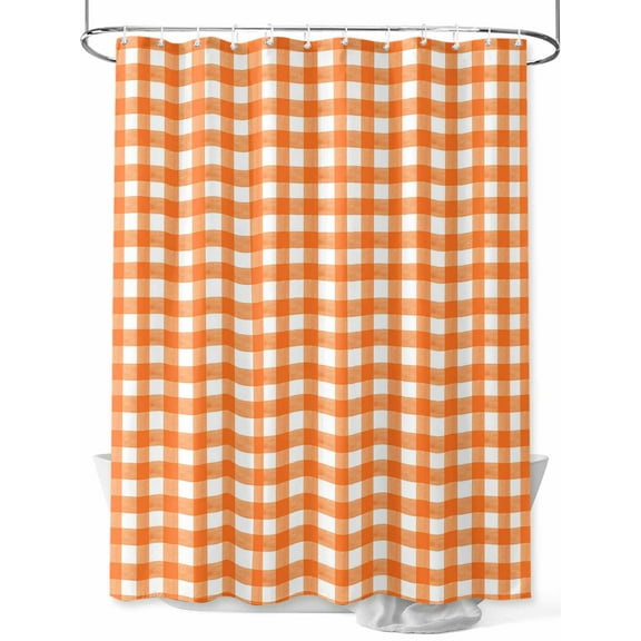 Fsddascl Orange Shower Curtain Set - Extra Long 72" x 96" Washable Bathtub Curtain with 12 Hooks, Country French Rustic Buffalo Plaid Modern Art Waterproof Fabric Stall Shower Curtains for Bathroom