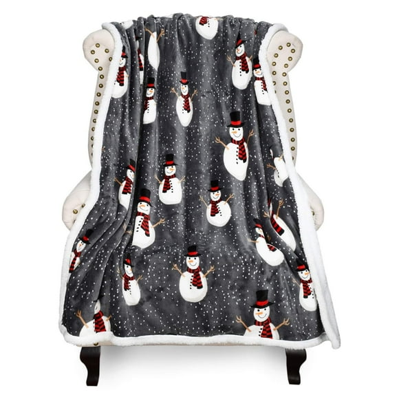 Catalonia Snowman Blanket, Holiday Theme Sherpa Fleece Throw, Blanket for Couch and Bed, Christmas Blanket | Super Soft, Comfy, Cozy, Fluffy, Warm | 50x60 inch, Grey