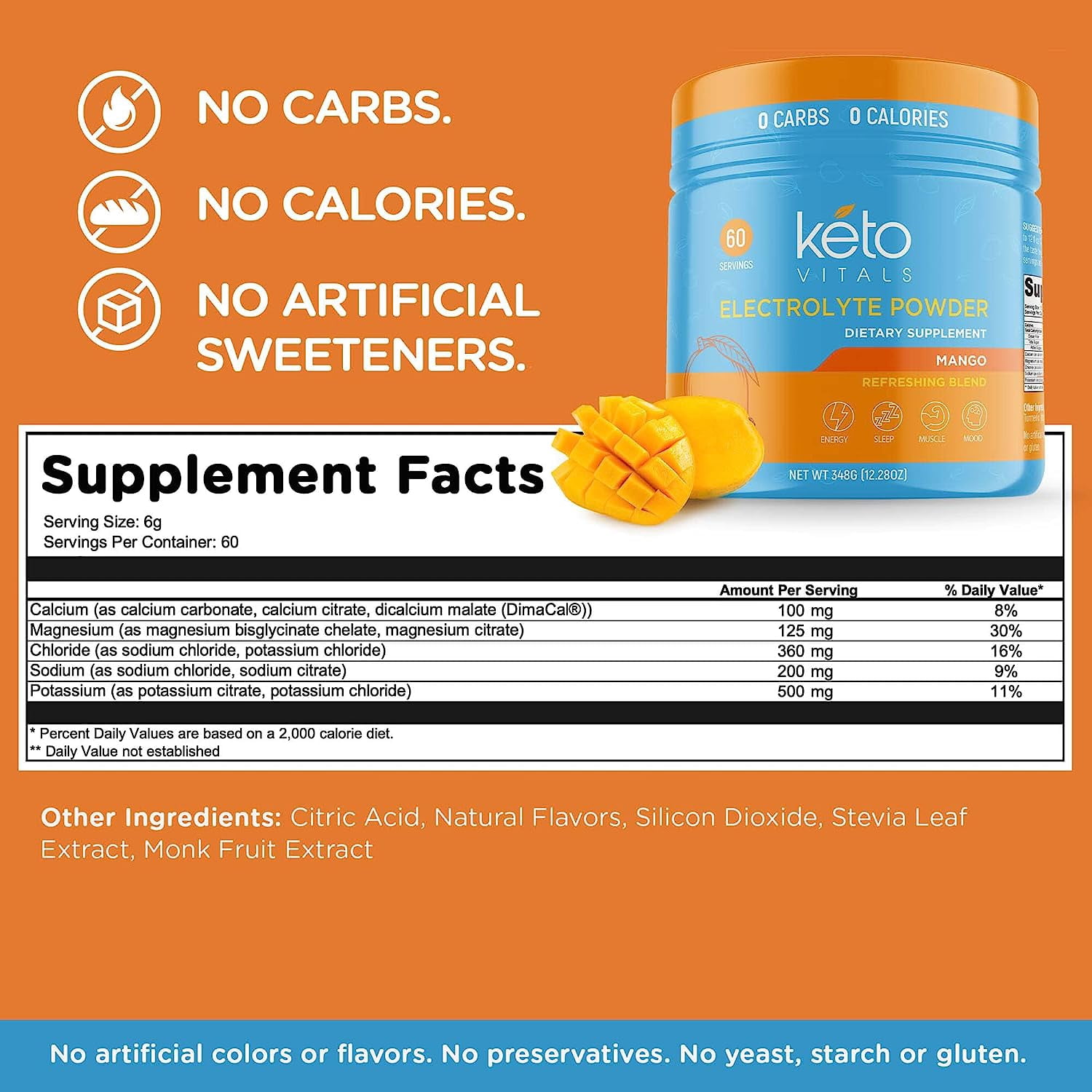 Keto Vitals Keto Electrolytes Powder for Hydration, Sleep, Energy, Muscle Function Mango