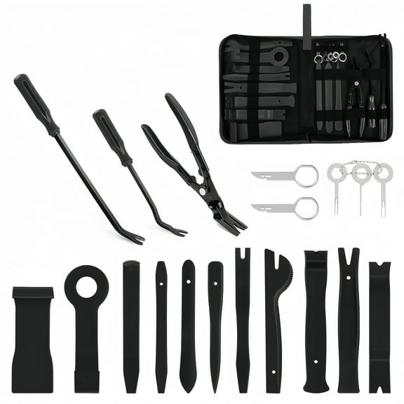 BAKIBO Auto Trim Removal Tool Kit, 19 Pcs No Scratch Pry Tool Set for Car Panel and Dashboard Removal, Includes Door Panel Tool, Push Rivets, Car Clips, Essential for Interior Trim Work, Black