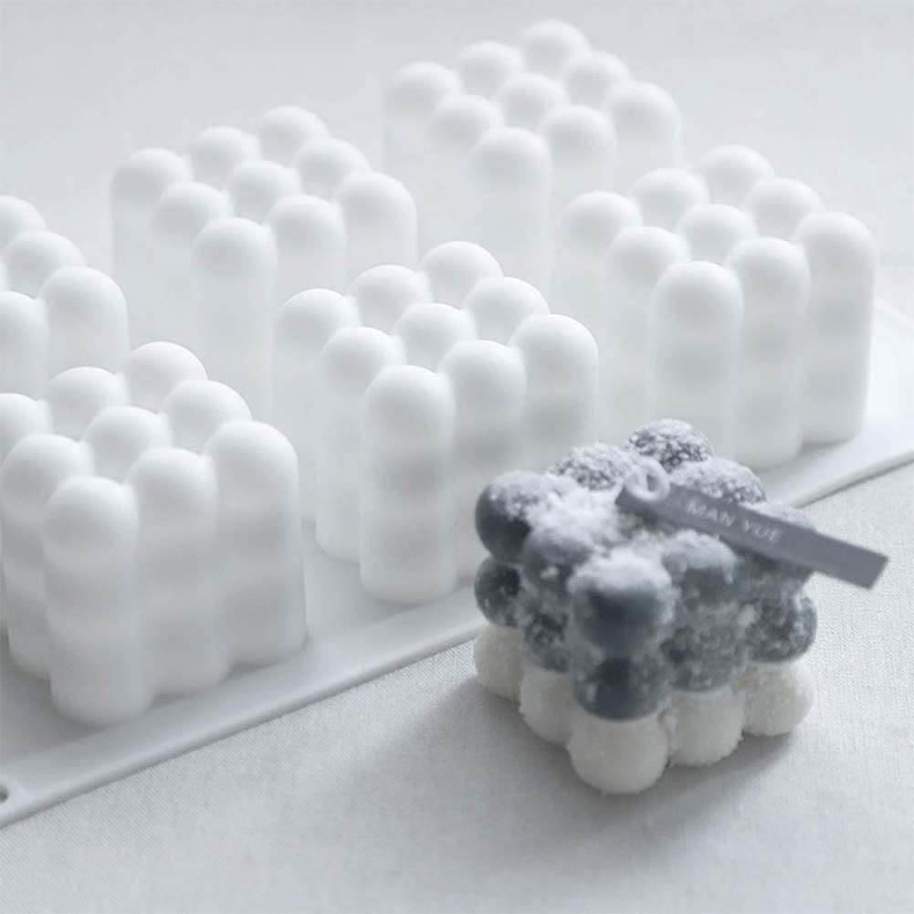 6-Cavity Bubble Candle Mold, 3D Cube Ball Mold Silicone Mold for Soy Wax Scented Soap Candle Making Homemade Ornaments DIY Craft
