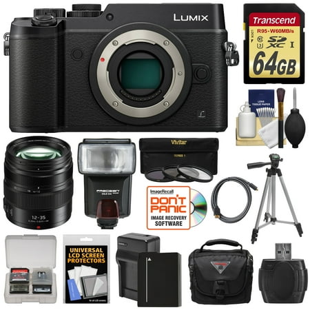 Panasonic Lumix DMC-GX8 4K Wi-Fi Digital Camera Body (Black) with 12-35mm f/2.8 OIS Lens + 64GB Card + Battery + Charger + Case + Flash + Tripod + Kit