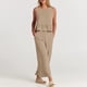 thumbnail image 4 of Conjunto de pantalones largos para mujer Conjunto de pantalones de 2 piezas de algodón con cuello redondo Conjunto de diario plisado, 4 of 9