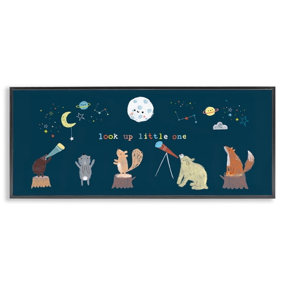 Stupell Industries Contemporary Look Up Little One Forest Animals under Starry Sky Black Framed Giclee Art, 24 x 10, by Lisa Barlow