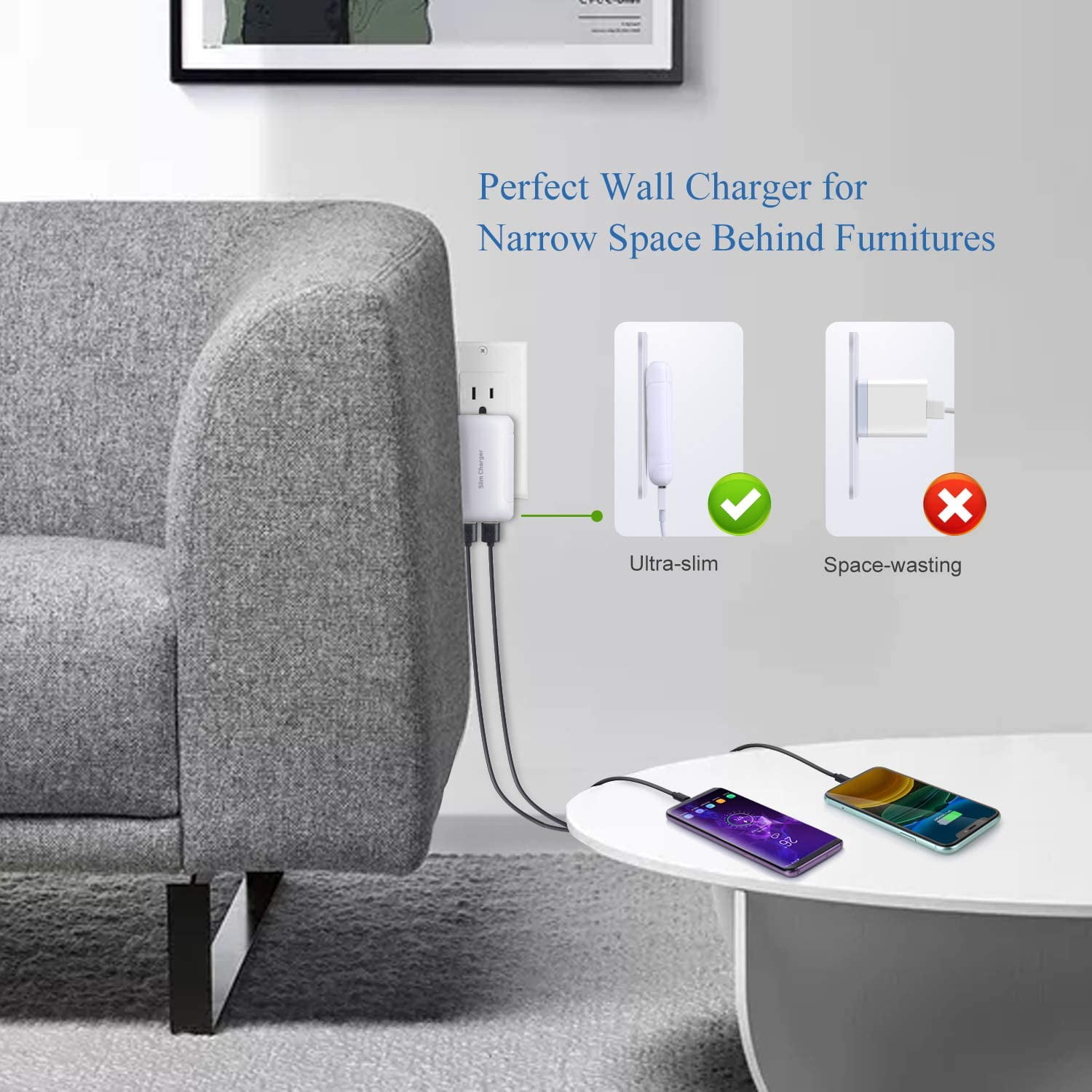 MHAWBL-Flat USB Wall Charger - Slim USB Plug for Wall Outlet, Compatible with iPhone 16 15 14 Pro Max/13/12/11/Xr/Xs/X, Galaxy A03s/A13/A12/S22/S21/S20/10/9/8, Webcam - 2-Pack, White