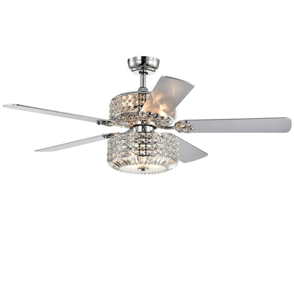 Walter Dual Lamp Chrome 52-inch Lighted Ceiling Fan w Crystal Shades (includes Remote and Light Kit)