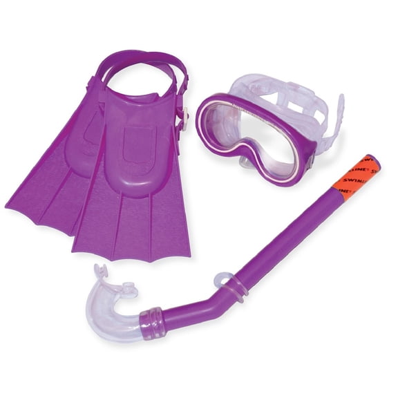 Swimline 3pc Otter Children's Recreational Mask, Snorkel and Fins Snorkeling Set - Small - Purple