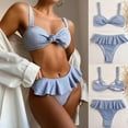 thumbnail image 3 of Jesscasday Women Sexy 2pcs Ribbed Bikini Set Bowknot Swimsuit Ruffles Thong Bathing Suit, 3 of 13