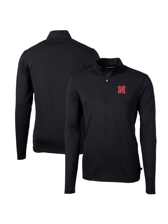 Men's Cutter & Buck Black Nebraska Huskers Big & Tall Virtue Eco Pique Recycled Quarter-Zip Pullover Top