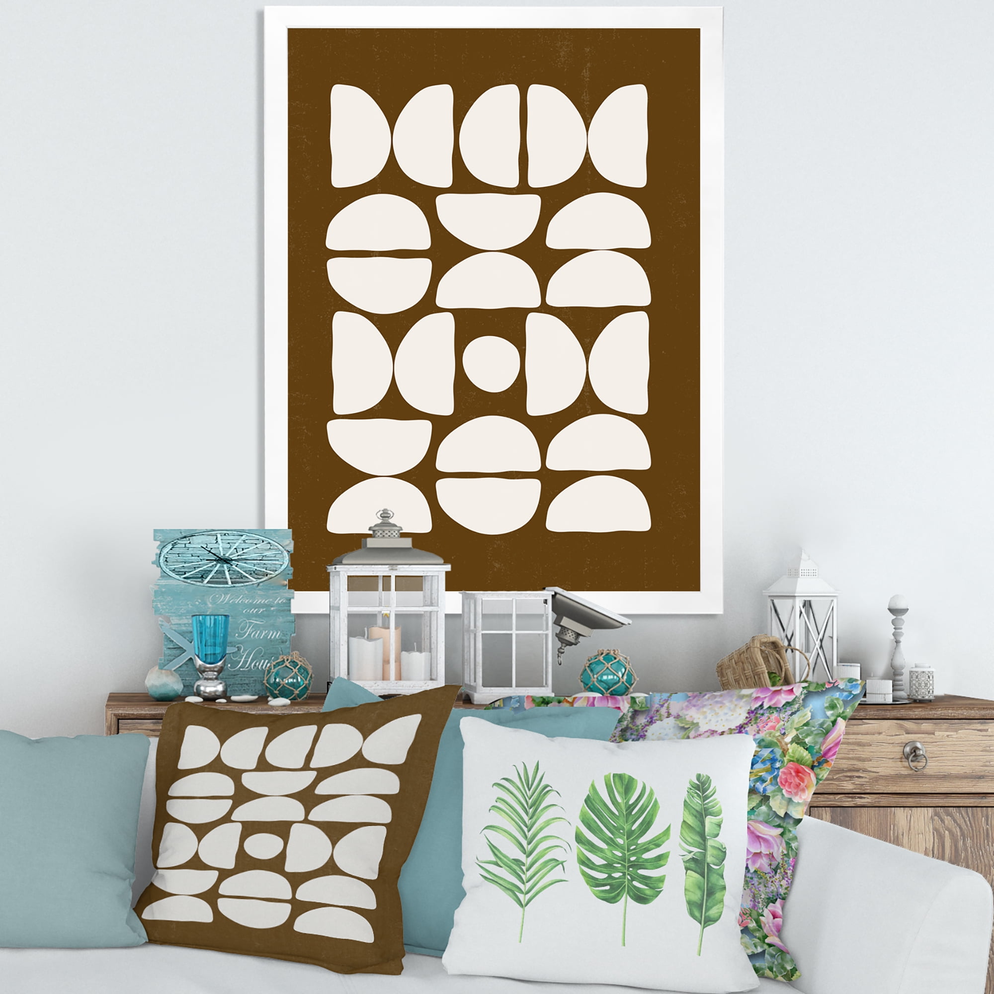 Designart 'Abstract Minimal Half Moons Composition' Modern Framed Art Print