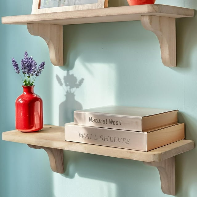 Reinforced Steel Bracket Room Shelves for Bedroom Wall - Easy to Install Template and Video Included - Wall Mounted Rustic Wood Shelves for Bathroom Home Décor